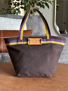 Kate Spade Foldable Nylon Tote Brown Purple Yellow Y2K